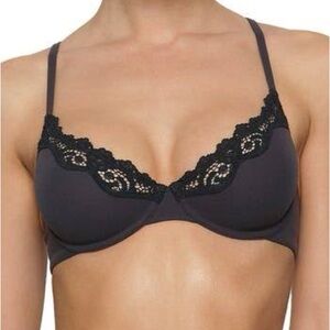 Skims Fits Everybody Lace Underwire Unlined Scoop Demi Bra Onyx Black Size 32B